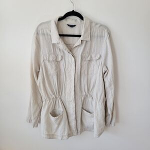 LANDS' END WOMEN'S 100% LINEN LIGHT WEIGHT JACKET CINCHED WAIST